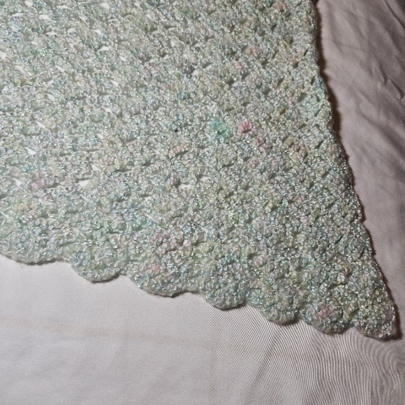 Handmade Crochet Blanket 40x40 Soft Lacy Afghan Pastel Baby Heirloom Cozy Throw - Picture 12 of 17